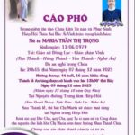 Cáo phó: nữ tu Maria Trần Thị Trọng